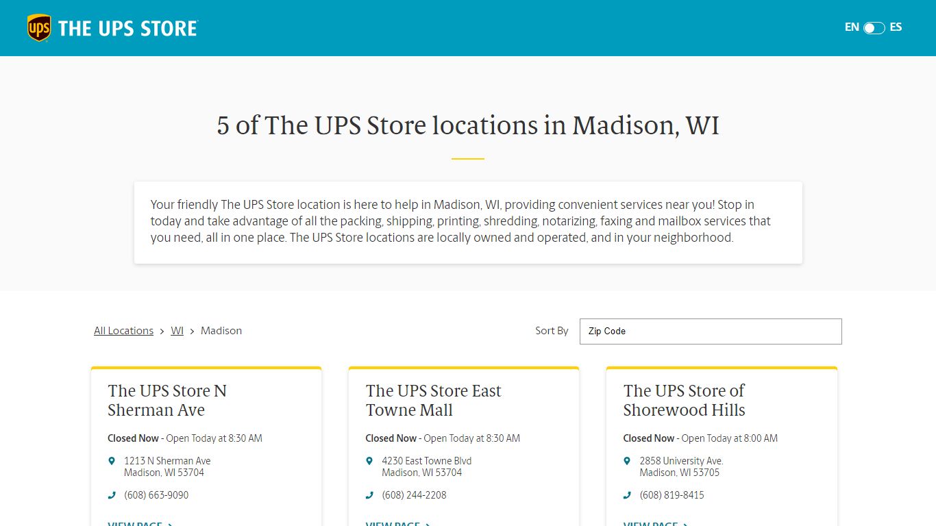 5 of The UPS Store locations in Madison, WI