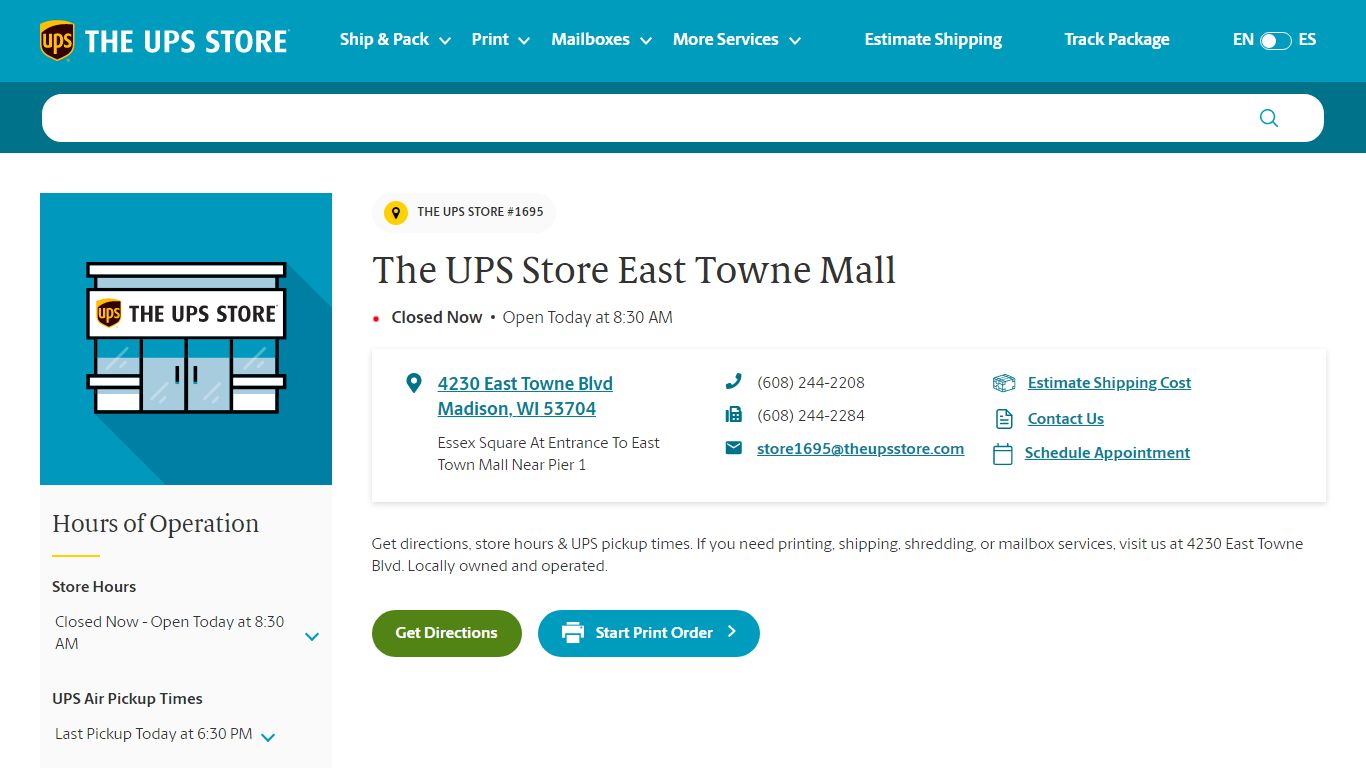 The UPS Store | Ship & Print Here > 4230 East Towne Blvd